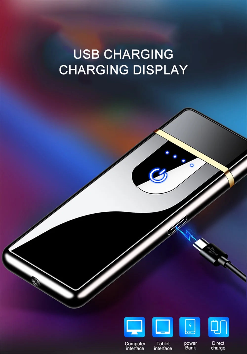 Windproof Electric Metal Lighter Double Arc Plasma Rechargeable USB Lighter Touch Induction Smoking Lighter Men's Gadgets
