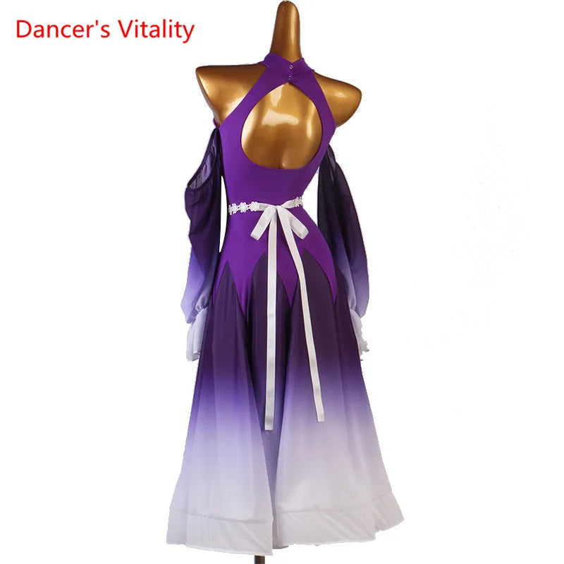 Modern Dance Dress Stand-Up Collar Mesh Sleeve Long Skirt Performance Clothing High-End Custom Child Woman Competition Clothes