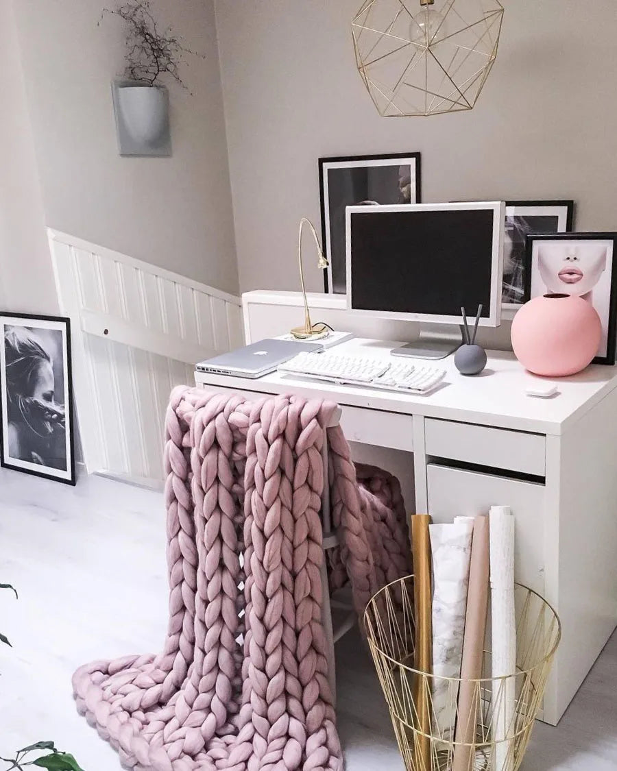 WOSTAR Chunky merino wool blanket thick large yarn roving knitted blanket winter warm plaid throw blankets sofa bed blanket