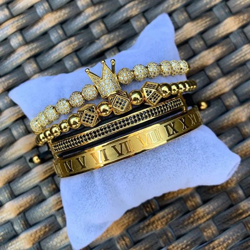 Men Bracelet jewelry 4pcs/set crown charms Macrame beads Bracelets Braiding Man Luxury Jewelry for women bracelet gift