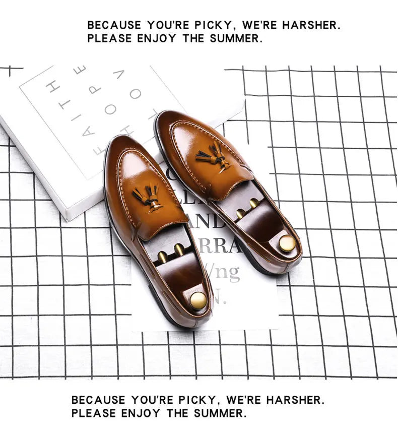 New Men Tassel Loafers Leather Formal Shoes Elegant Dress Shoe Simple Slip On Man Casual Footwear Zapato Hombre