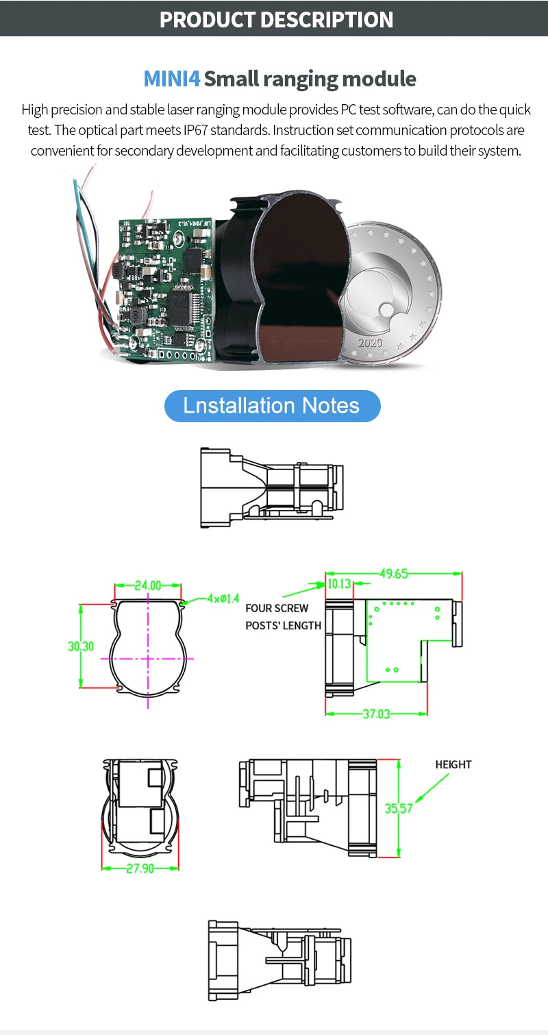 Nohawk Mini Laser Distance Meter Embedded Solid Laser Sensors Laser Range Finder Module Sensor