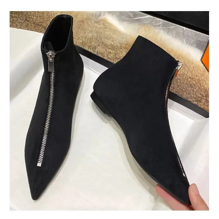 2026 New Flats Sexy  Women Pointed Toe Ankle Boots British Woman Footwear Female Shoes Wedge Boots New Zipper Design Short Boots