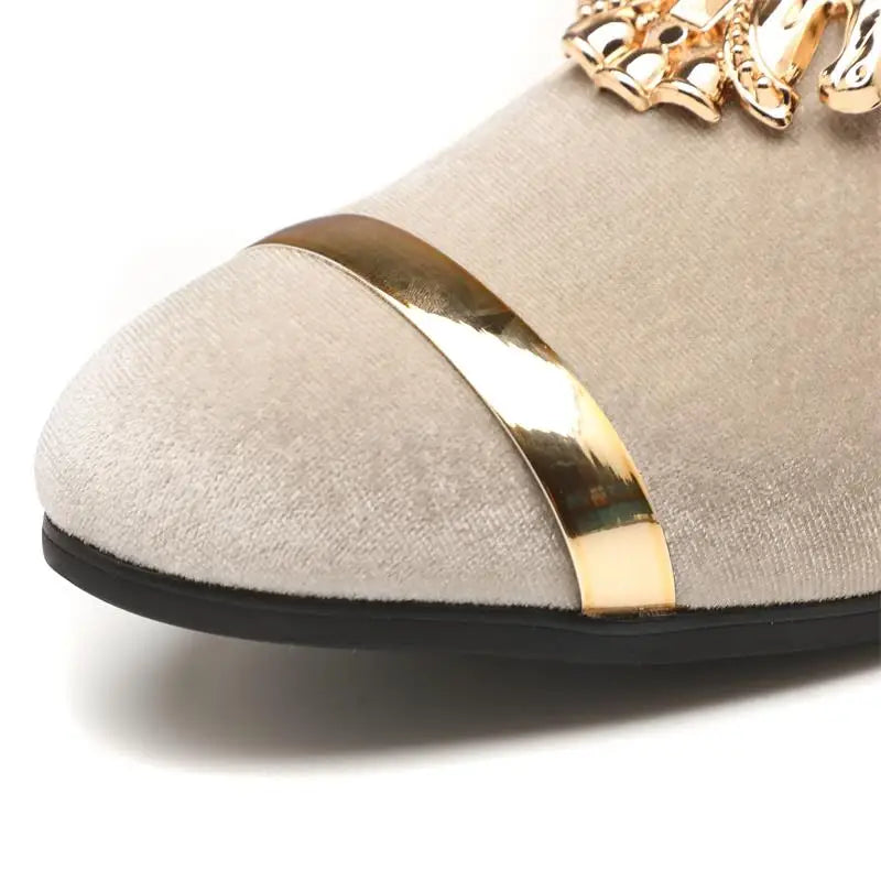 Men Party Dinner Formal Shoes Fashion Gentleman Wedding Dress Shoes for Men Casual Shoes Beige Velvet Loafers