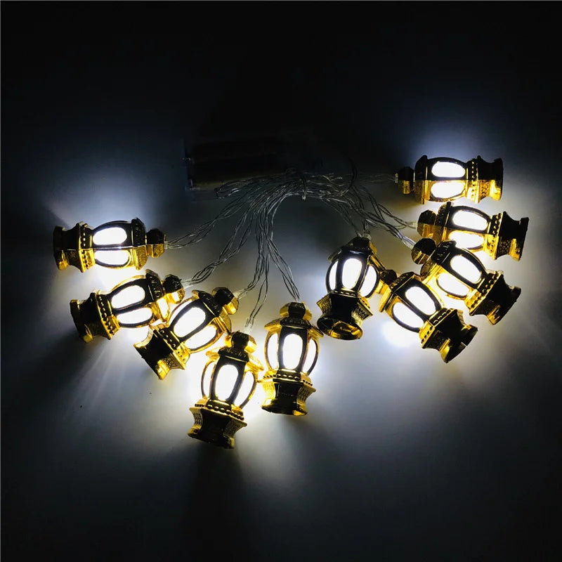 PAMNNY 10/20 LED Golden Lantern Fairy String Lights Battery Powered Outdoor Garden Ramadan Christmas Party Wedding Garland Light
