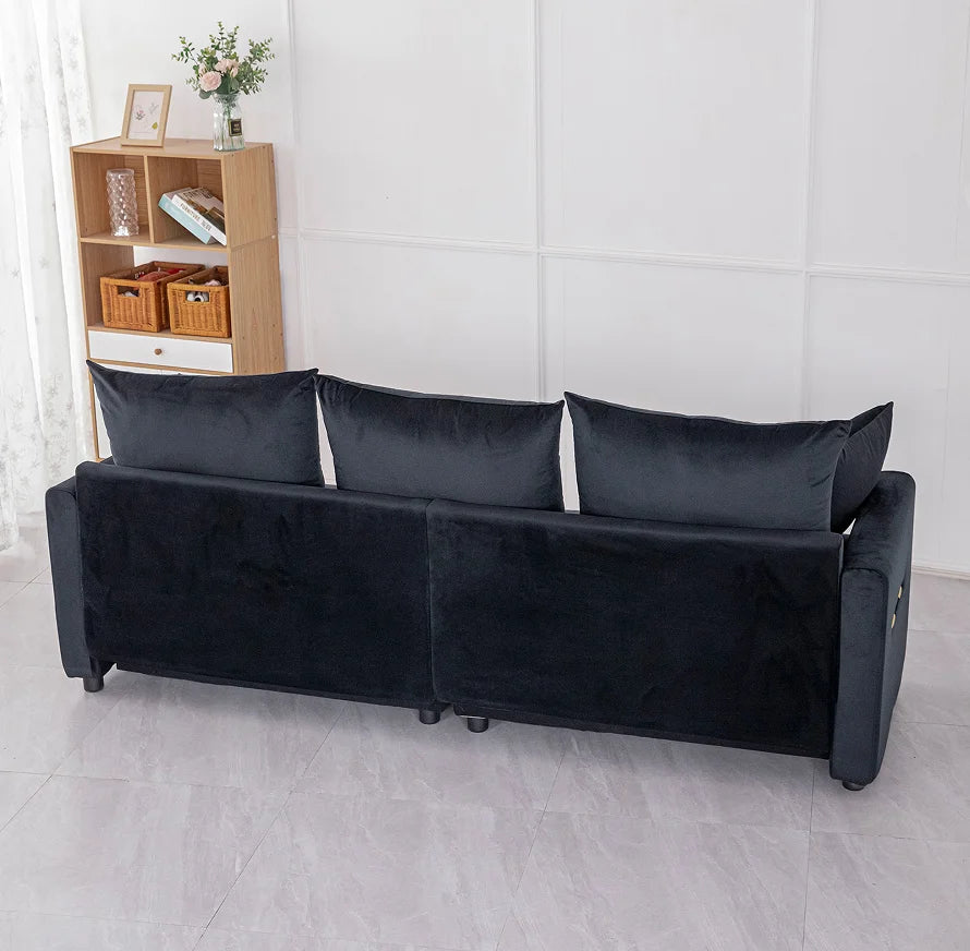 Velvet Modern Convertible 2-Seater Sofa Set Black Two-Tone Sofa Bed with Contemporary Design for Hotel Apartment Villa Use