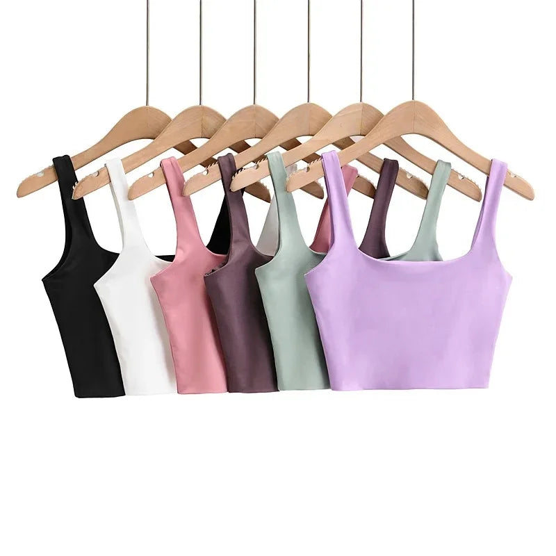 2024 Summer Women Sexy Sleeveless Tops Fashion Short Square Collar Tank Tops 6 Colors