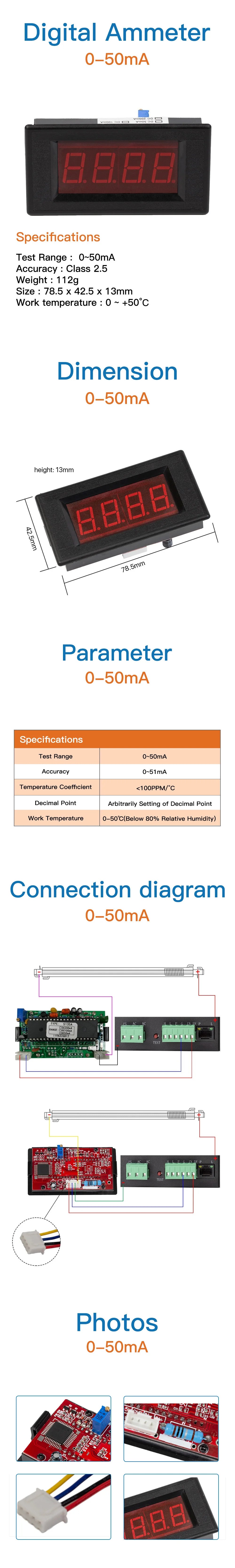 KINDLELASER 50mA LED Digital Ammeter DC 0-50mA  Analog Amp Panel Meter Current for CO2 Laser Engraving Cutting Machine