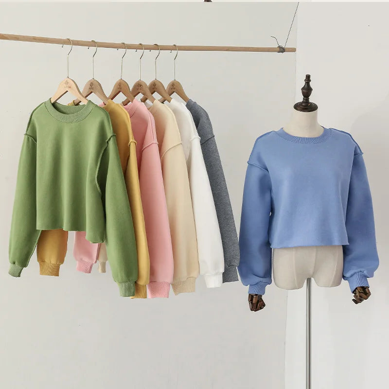 Thick Oversized Women Sweatshirt Hoodies Warm Fleece Casual Long Sleeve Harajuku Streetwear Crop Pullover Ropa Mujer