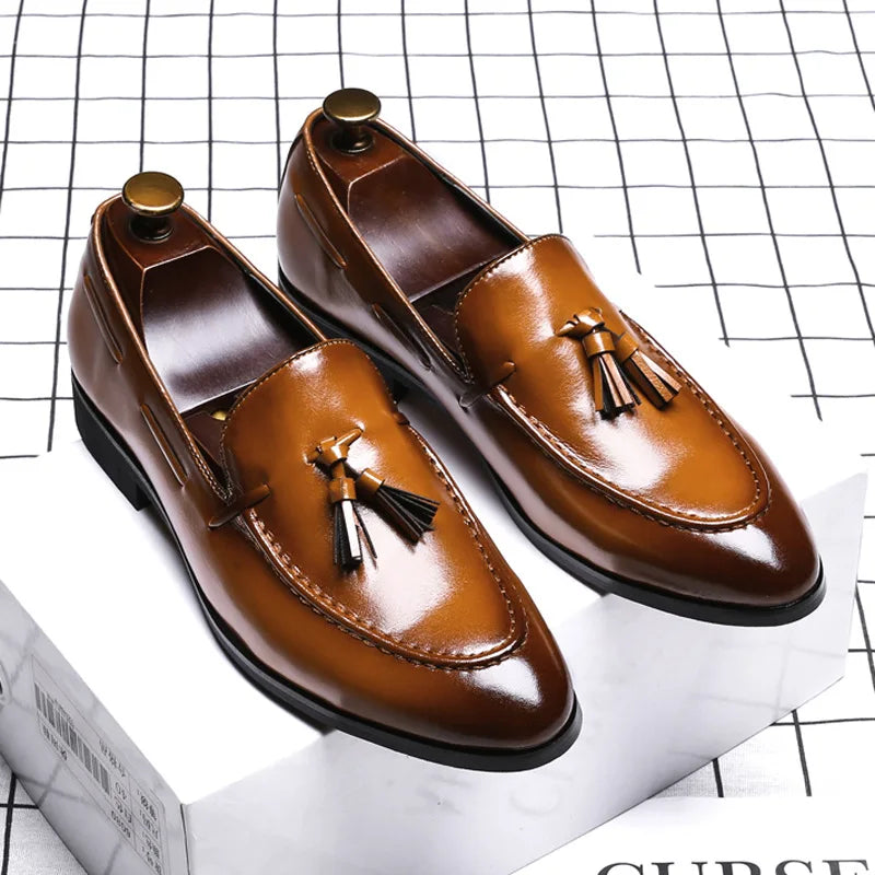 New Men Tassel Loafers Leather Formal Shoes Elegant Dress Shoe Simple Slip On Man Casual Footwear Zapato Hombre