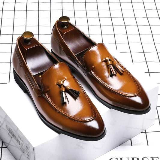 New Men Tassel Loafers Leather Formal Shoes Elegant Dress Shoe Simple Slip On Man Casual Footwear Zapato Hombre