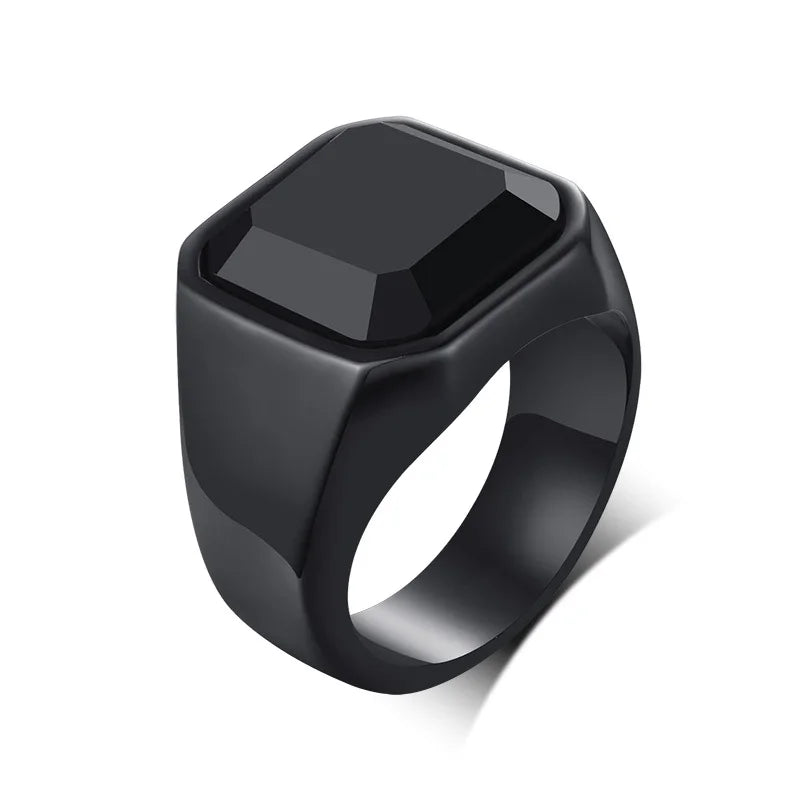 Vnox Stylish Square Natural Stone Signet Rings for Men, Stainless Steel Metal Finger Ring Party Gift Jewelry
