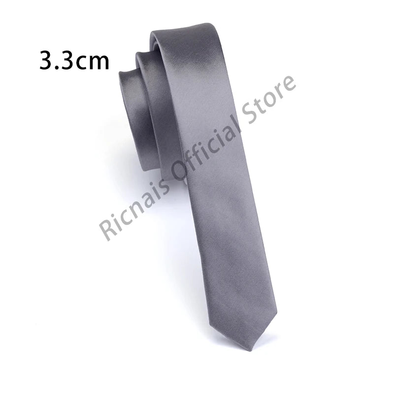 Ricnais Fashion 3.3cm Slim Silk Tie Red Green Solid Skinny Necktie For Men Party Wedding Casual Neck Ties Accessories Gifts