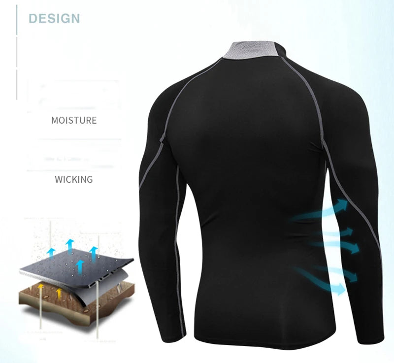 Thermal Underwear Sets Men High Collar Winter Long Johns Thermo Underwear Compression Sweat Quick Drying Thermal Clothing