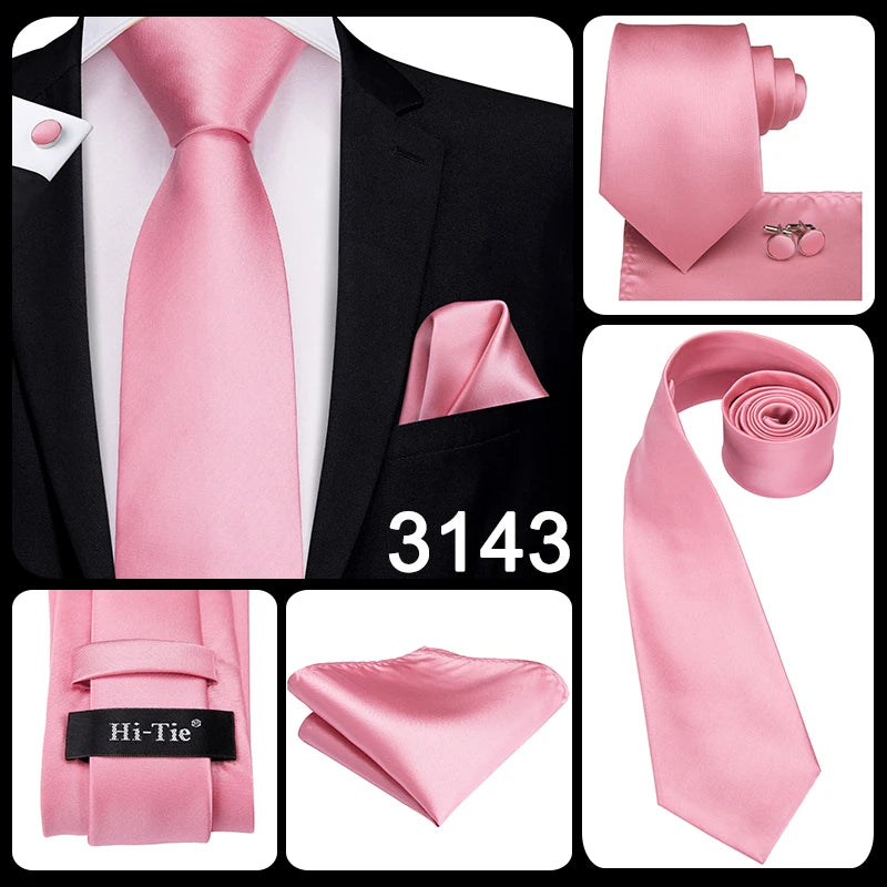 Hi-Tie Silk Men Tie Peach Pink Floral Wedding Necktie for Men Luxury Necktie Handkerchief Cufflink Fashion Design Business