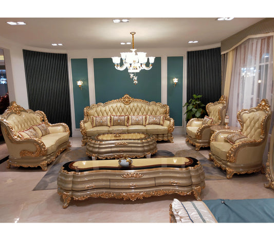 ZX07 Golden Chesterfield Sofa Set Single Living Room Furniture with Wooden Frame and Sponge Filling Arab Style Bed