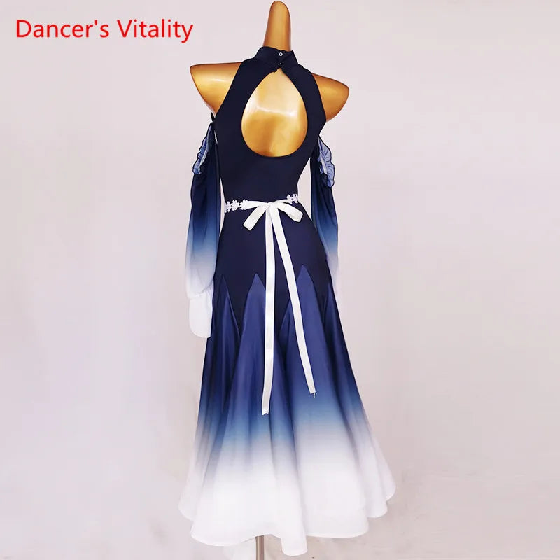 Modern Dance Dress Stand-Up Collar Mesh Sleeve Long Skirt Performance Clothing High-End Custom Child Woman Competition Clothes