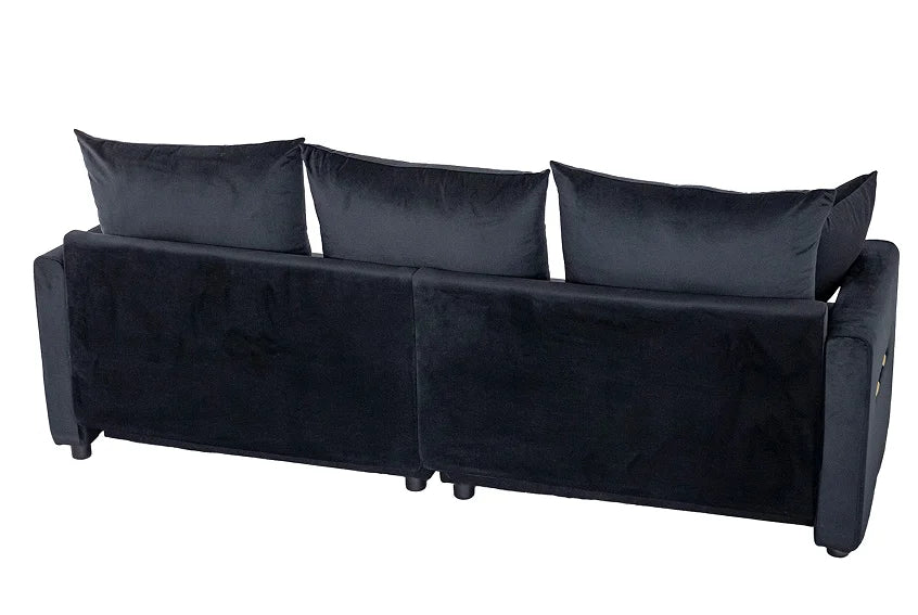 Velvet Modern Convertible 2-Seater Sofa Set Black Two-Tone Sofa Bed with Contemporary Design for Hotel Apartment Villa Use