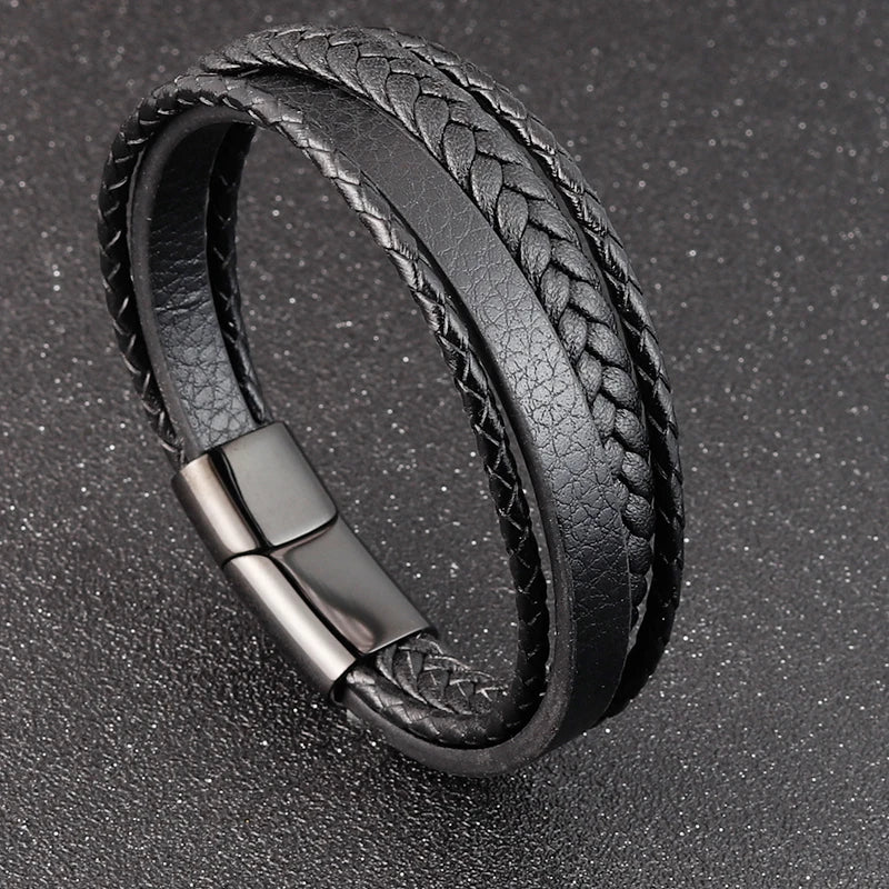 Charming Jewelry Different Designs Geometric Pattern Multi-layers Genuine Leather Bracelet For Men Fashion Jewelry Gift