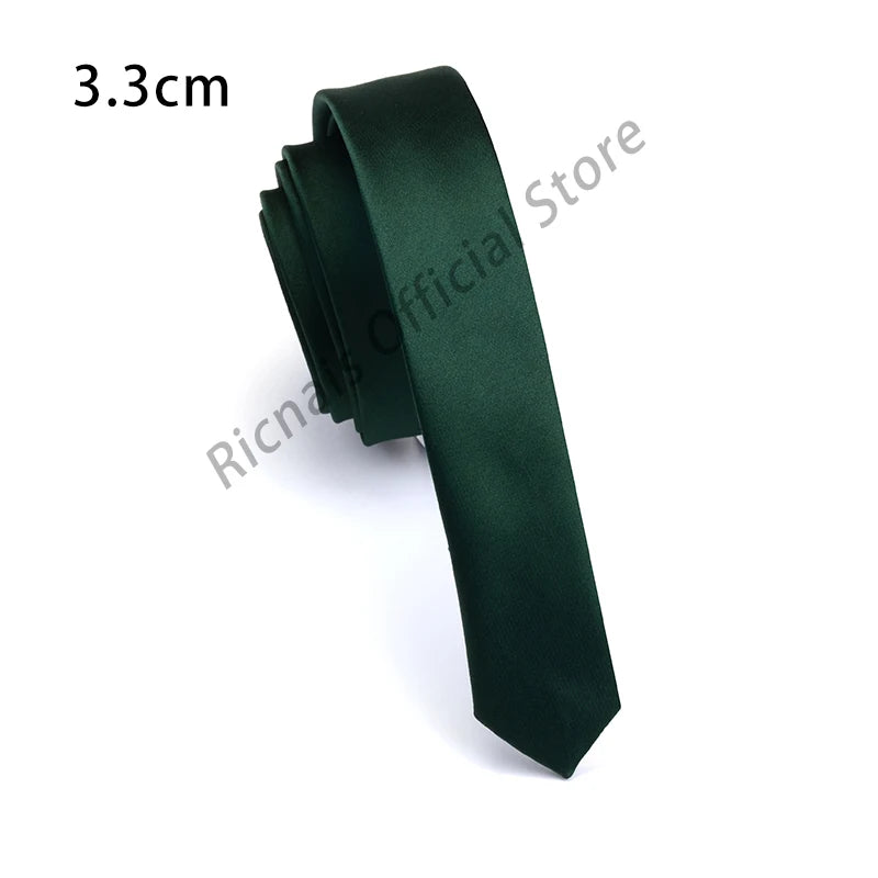 Ricnais Fashion 3.3cm Slim Silk Tie Red Green Solid Skinny Necktie For Men Party Wedding Casual Neck Ties Accessories Gifts