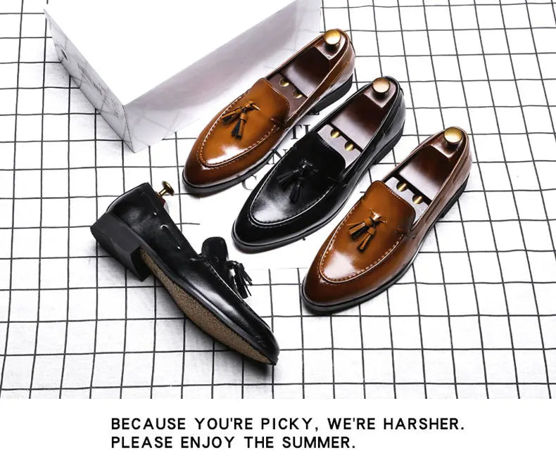 New Men Tassel Loafers Leather Formal Shoes Elegant Dress Shoe Simple Slip On Man Casual Footwear Zapato Hombre