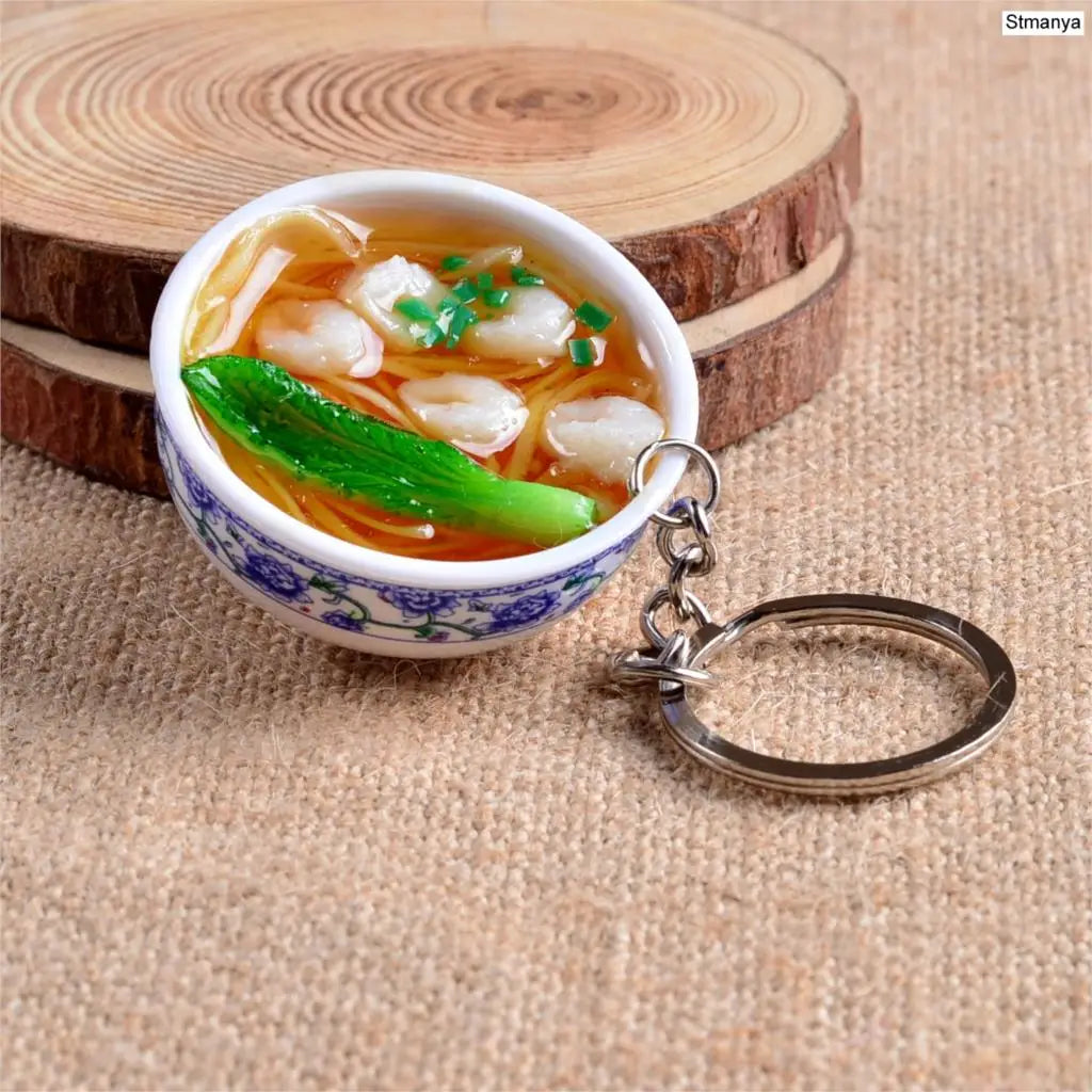 New Simulation Food Key Chains noodle New Keychain Chinese Blue and white porcelain Food Bowl Mini bag pendant  #17169