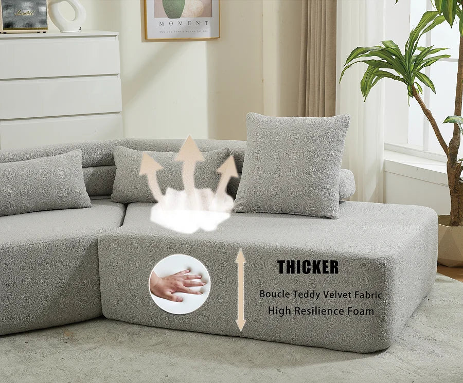 Modern Convertible 4-Seater Modular Sofa Set Apartment & Hotel Use No Assembly Required Boucle Teddy Fabric Upholstered