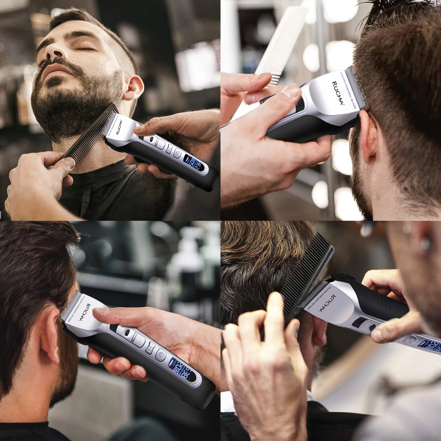 Hair Trimmer Rechargeable Electric Hair Clipper Ceramic Blade LCD Display Salon Men Hair Cutting Machine