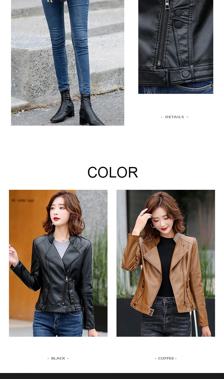 M-5XL New Women Leather Jacket Spring 2025 Fashion Solid Color Slim Short Sheepskin Coat Moto&Biker Style Tops Outerwear Female