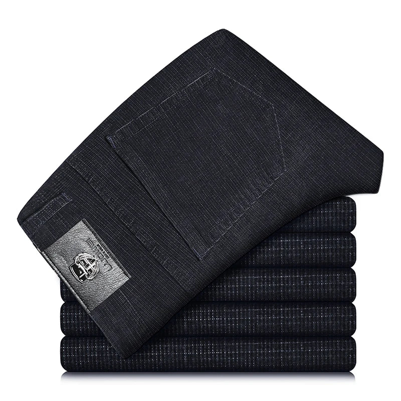 Spring Autumn New Men Pants Corduroy Fabric Comfortable Soft Casual Business Office Male Trousers Khaki Apricot Black Blue