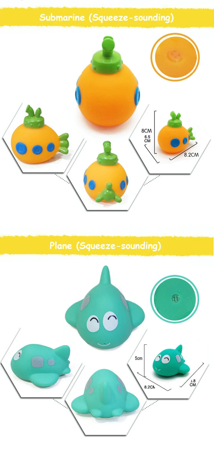 Bath Toy Swimming Water Toys Cartoon Soft Rubber Car Boat Plane Float Squeeze Sound Water Spray Kids Water Play Toys Gifts