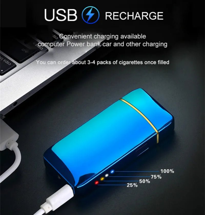 Windproof Electric Metal Lighter Double Arc Plasma Rechargeable USB Lighter Touch Induction Smoking Lighter Men's Gadgets