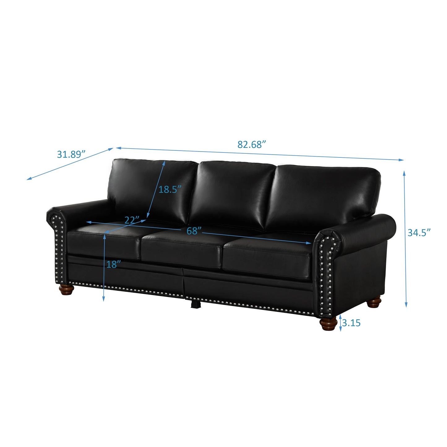 Modern Convertible Square Living Room Sofa Set Black PU Leather Apartment & Villa Use