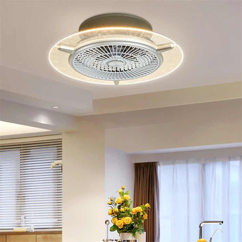 Nordic Invisible Electric Fan Ceiling Lights Bedroom Round Fan Ceiling Lamps Restaurant Dining Room LED Ceiling Fan Lighting