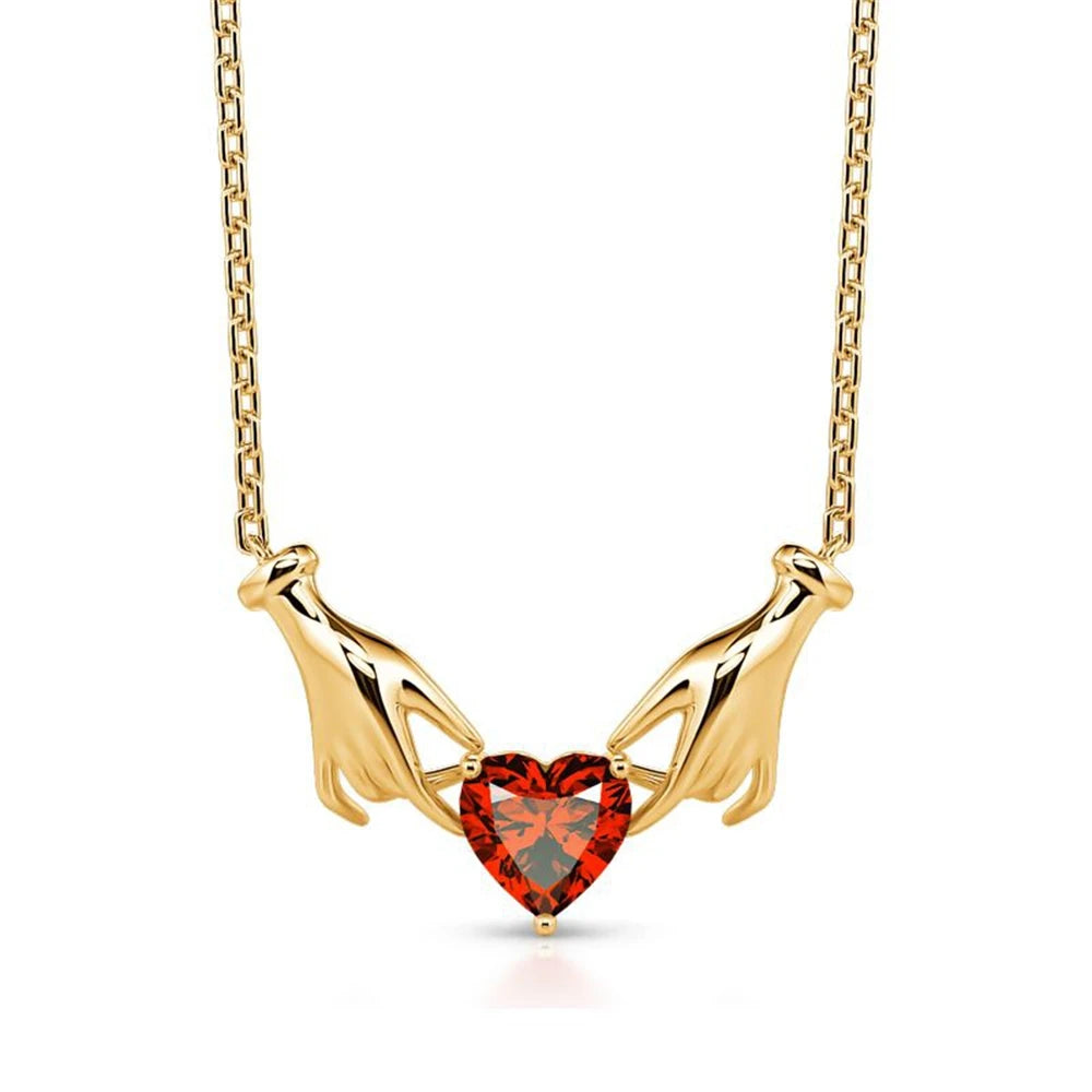 Necklace for Women Exquisite Women's Red Crystal Heart Pendant Necklace Romantic Ladies Anniversary Gift Personality Jewelry
