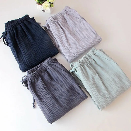 100% Gauze Cotton Home Drawstring Trousers Loose Sleeping Trousers Home Pants For Couples Pajama Pants Sleepwear Women 4 Season
