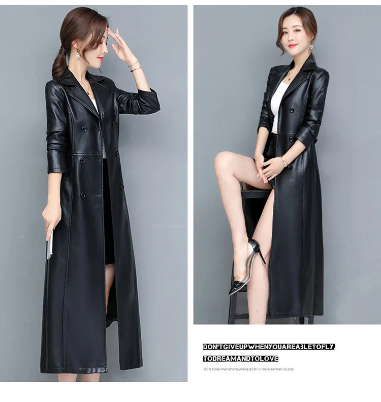 M-7XL New Women Sheepskin Coat Spring Autumn 2025 Fashion Double Breasted Long Jacket Sheep Leather Overcoat Suede Outerwear