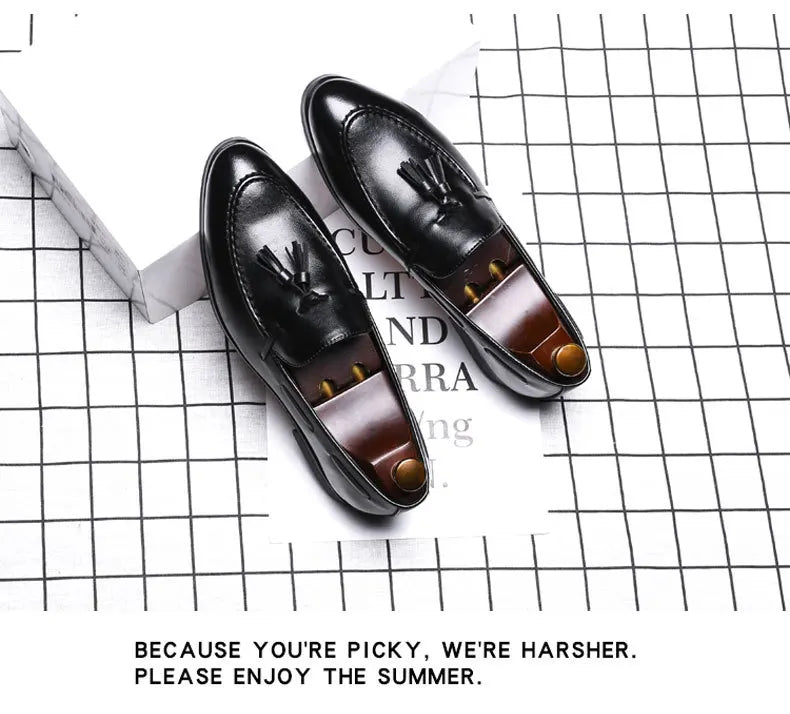 New Men Tassel Loafers Leather Formal Shoes Elegant Dress Shoe Simple Slip On Man Casual Footwear Zapato Hombre