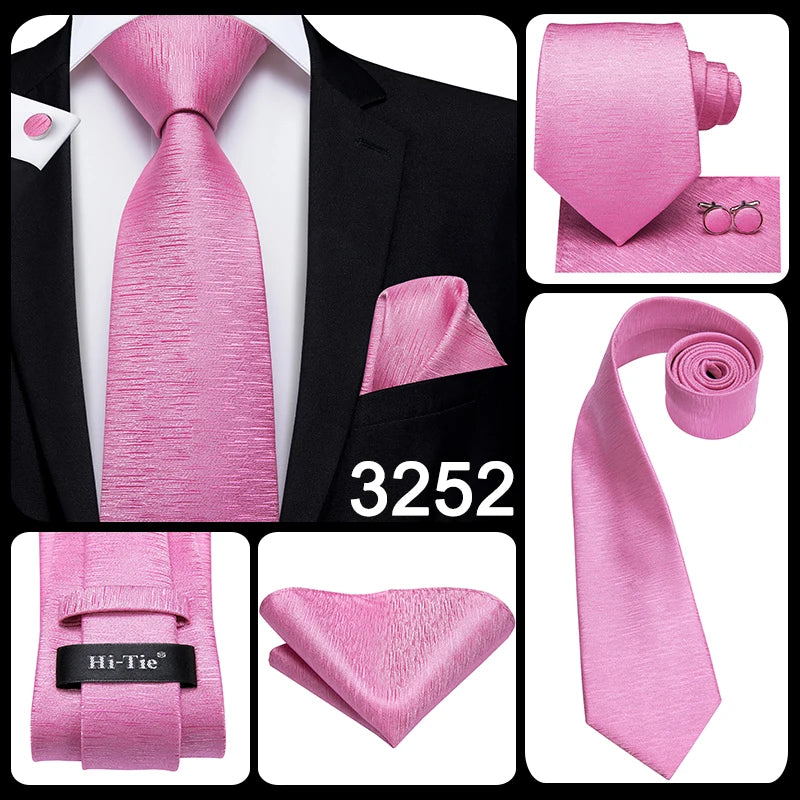 Hi-Tie Silk Men Tie Peach Pink Floral Wedding Necktie for Men Luxury Necktie Handkerchief Cufflink Fashion Design Business