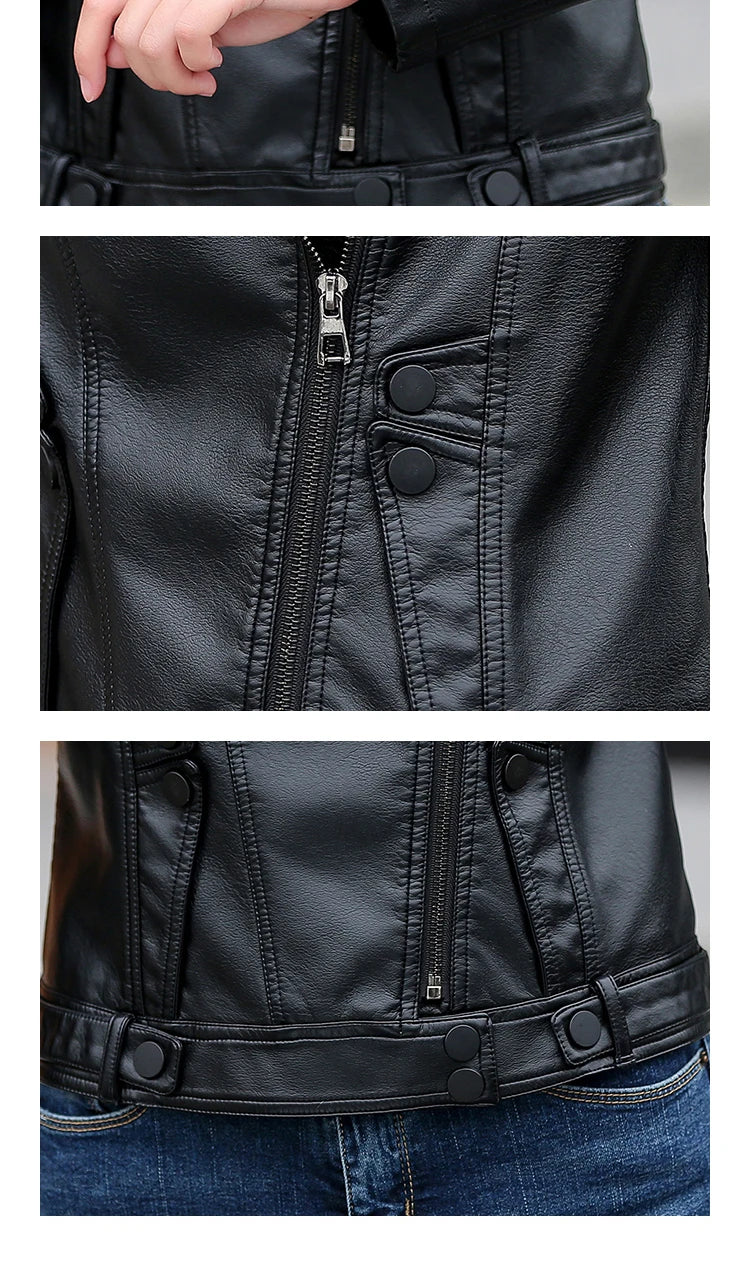 M-5XL New Women Leather Jacket Spring 2025 Fashion Solid Color Slim Short Sheepskin Coat Moto&Biker Style Tops Outerwear Female