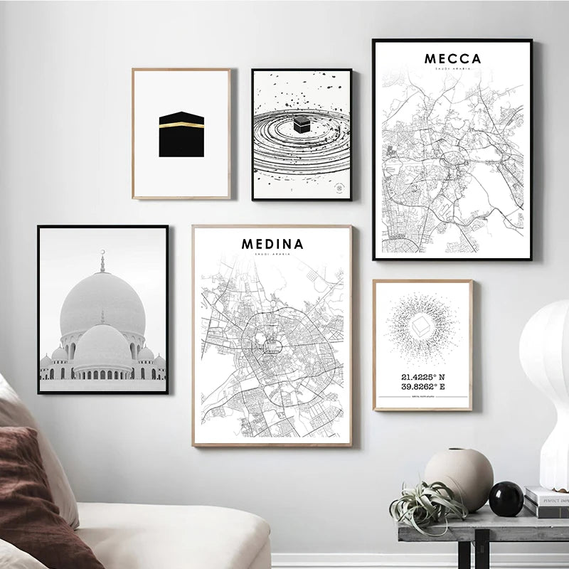 Islamic Holy Cities Makkah Prints Madinah Quds Jerusalem Arabic Wall Art Canvas Painting Mecca Posters Living Room Home Decor