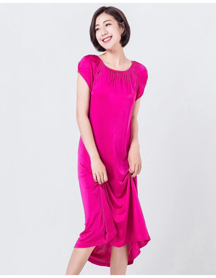 50% Pure Silk Nighties for Women Sleeping Dress Long Nightgown Nighty for Ladies Loose Plus Size Home Wear Summer