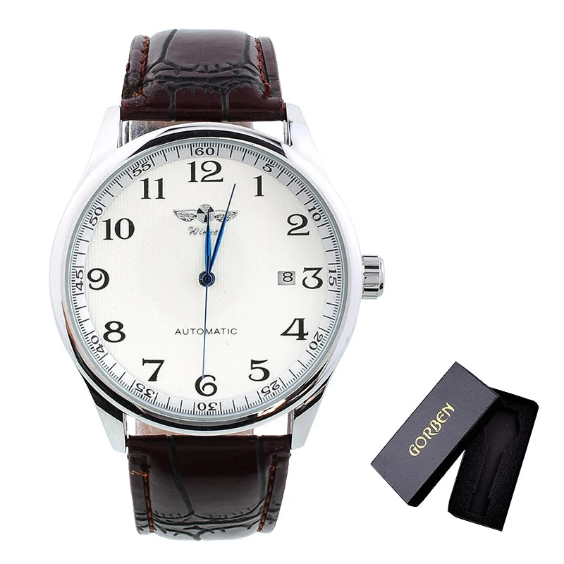 Simple Mechanical Wristwatch with Automatic Date Leather Strap 2021 New Dropshipping Best Selling Watch Механические мужские час