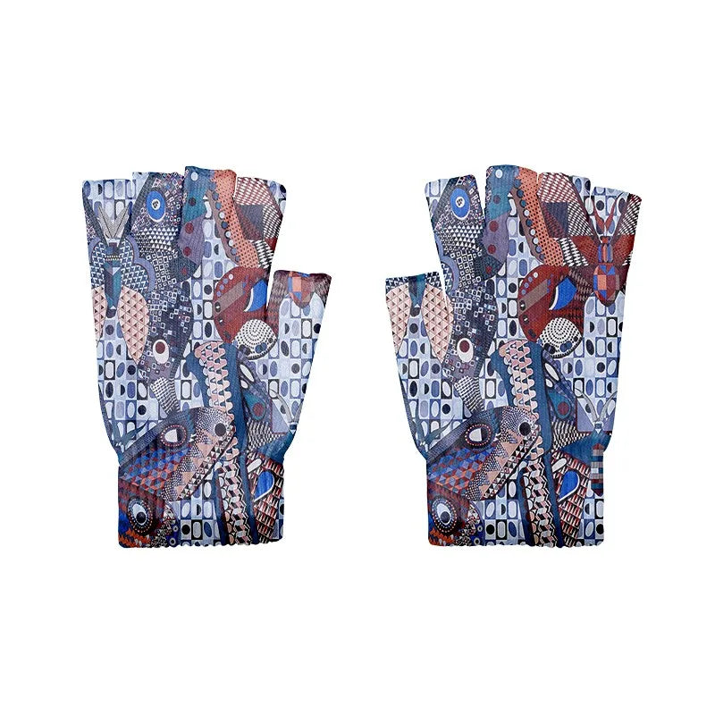 Cartoon Mashup Colorful Pattern Mittens Wrist Spring Summer Fingerless Working Gloves Soft Women Knitted Gloves Open Fingered