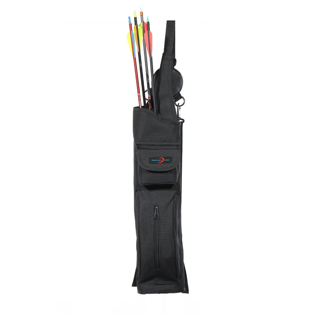 Toparchery Portable Black Outdoor Archery Quiver Shoulder Back Arrows Holder Bag Pocket Sports Pouch Sack for Hunting Game