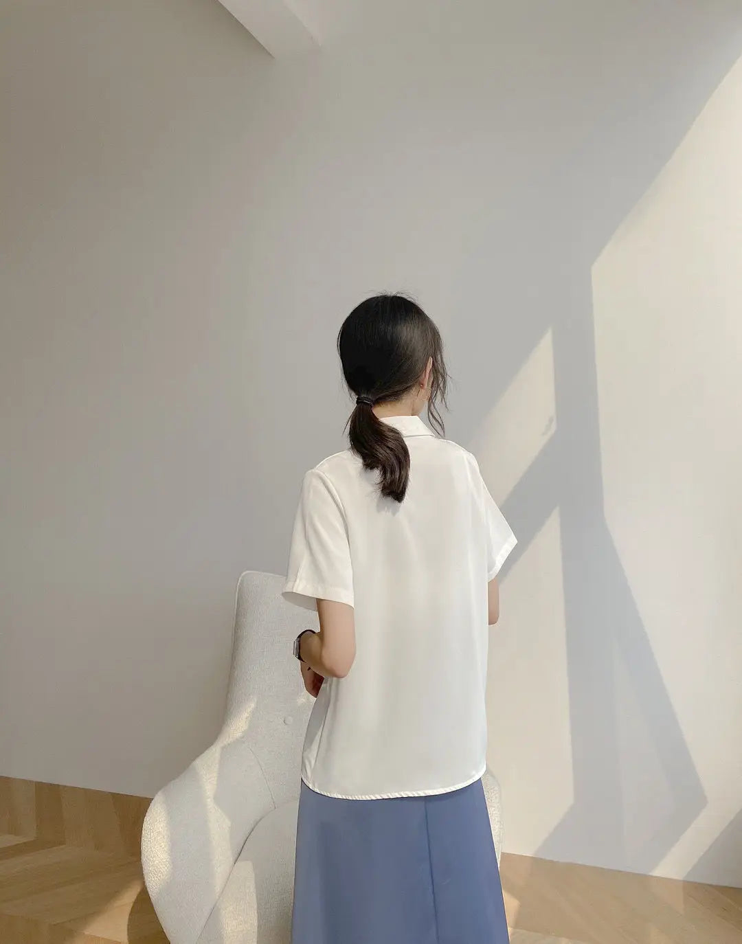 Women Summer Elegant Solid Chiffon Blouses Casual Turn Down Collar Short Sleeve Loose Shirts Korean Chic Top Female Tunic