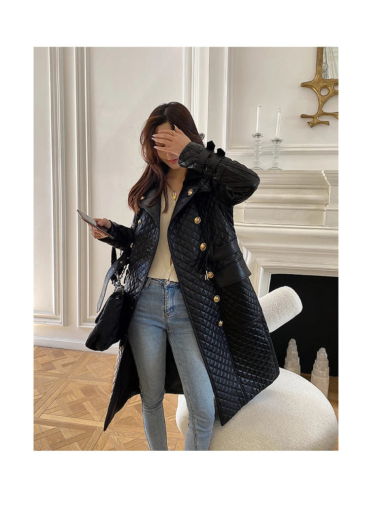 Tajiyane Women's Trench Coats Autumn Spring 100% Genuine Leather Jackets Fashion Sheepskin Coat with Belt Casaco Feminino Gmm830