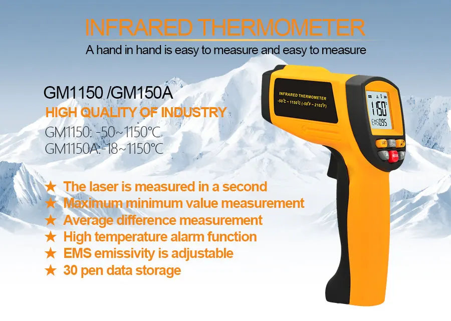 RZ Infrared Thermometer Non-Contact Temperature Meter Gun Handheld Digital LCD Industrial Outdoor Laser Pyrometer IR Thermometer