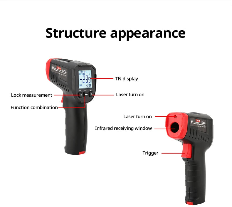 UNI-T UT306S UT306C Digital Infrared Thermometer Non-contact Laser Thermometer Gun Temperature Tester -50-500