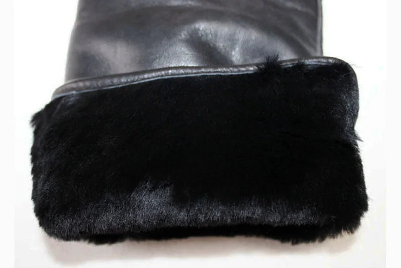 Winter Thick Sheepskin Fur Lining Warm Goatskin Gloves Men's Deerskin Pattern Leather Sheep Shearing Cold-Proof Finger Gloves